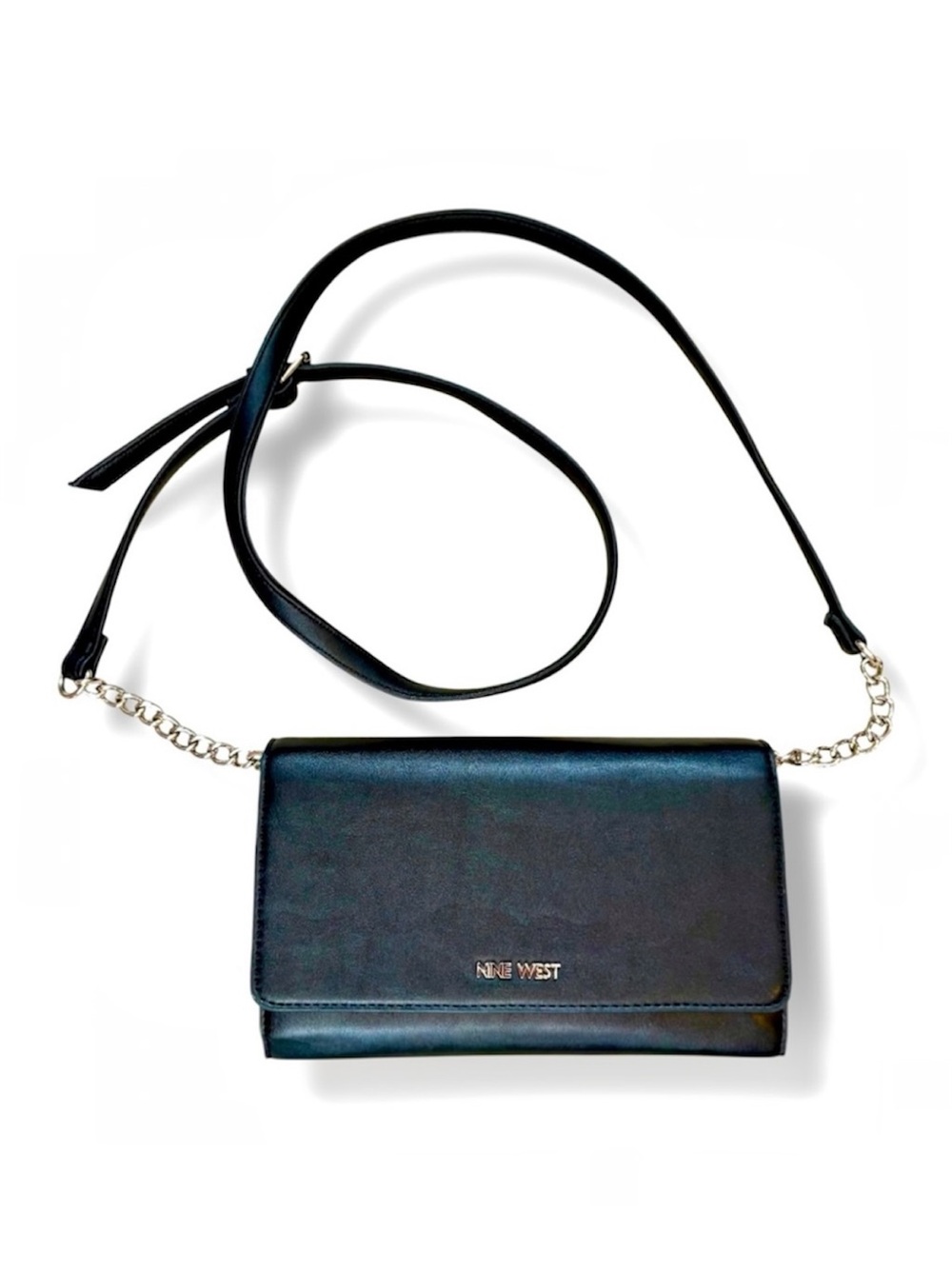 Nine West Black Foldover Crossbody Clutch On Chain Purse